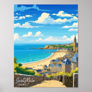 Saint Malo Frankreich Vintage-Reiseillustration Poster