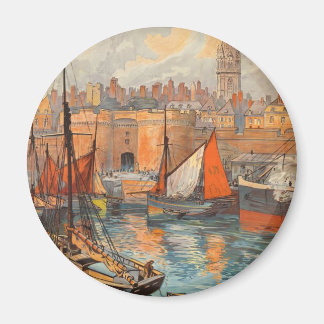 Saint Malo, Frankreich, Vintage Travel Poster Art Magnet (Vorne)