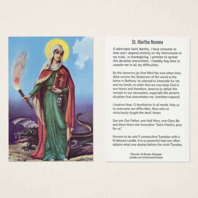 Saint Martha NINE WEEK HOLY CARD (Vorne & Hinten)