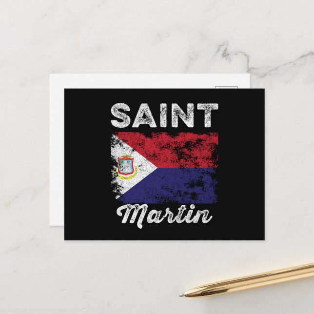 Saint Martin Flag erschüttert Postkarte (Vorderseite/Rückseite Beispiel)