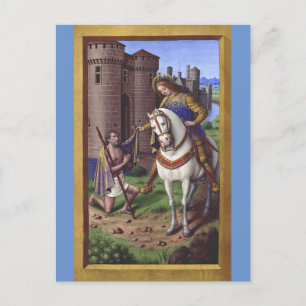 Saint Martin von Tours schneidet seinen Mantel in Postkarte