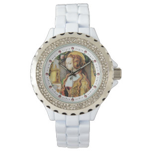 SAINT MARY MAGDALENE Rosa Edelsteine, weiß Armbanduhr