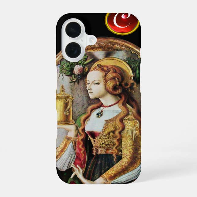 SAINT MARY MAGDALENE Ruby Gem Monogram ,Black iPhone 16 Hülle (Rückseite)