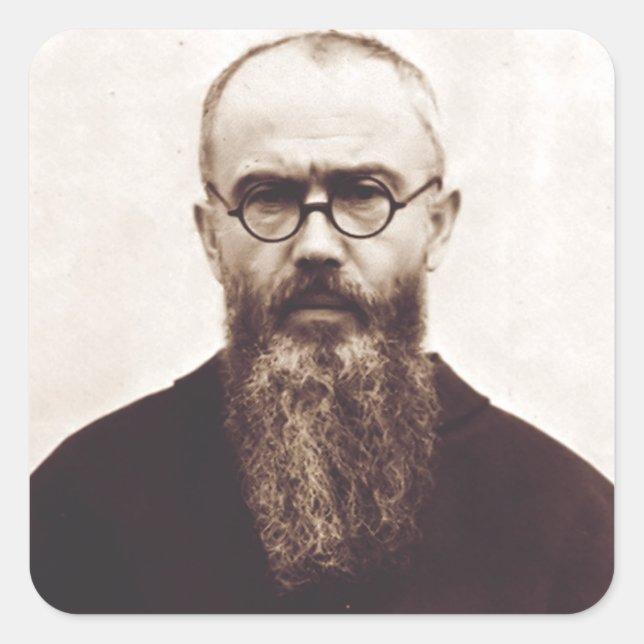 Saint Maximilian Kolbe polnischer katholischer Pri Quadratischer Aufkleber (Vorderseite)