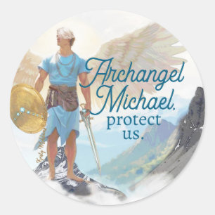 Saint Michael Archangel Protection Protect Us Runder Aufkleber