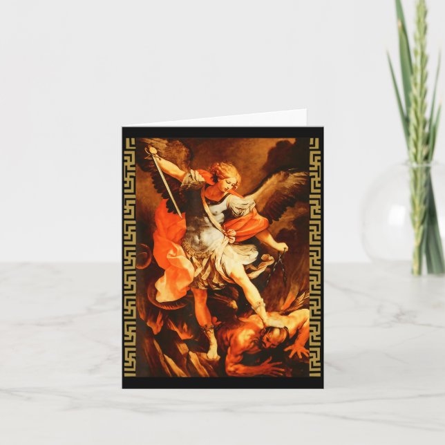 Saint Michael Defeating Satan Archangel Warrior  Karte (Vorderseite)