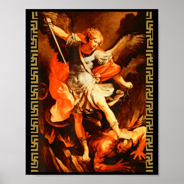 Saint Michael Defeating Satan Archangel Warrior  Poster (Vorne)