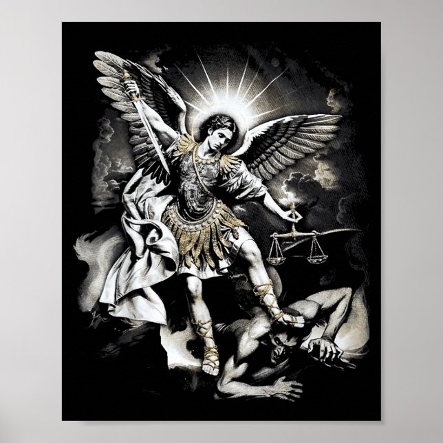 Saint Michael Defeating Satan Archangel Warrior  Poster (Vorne)