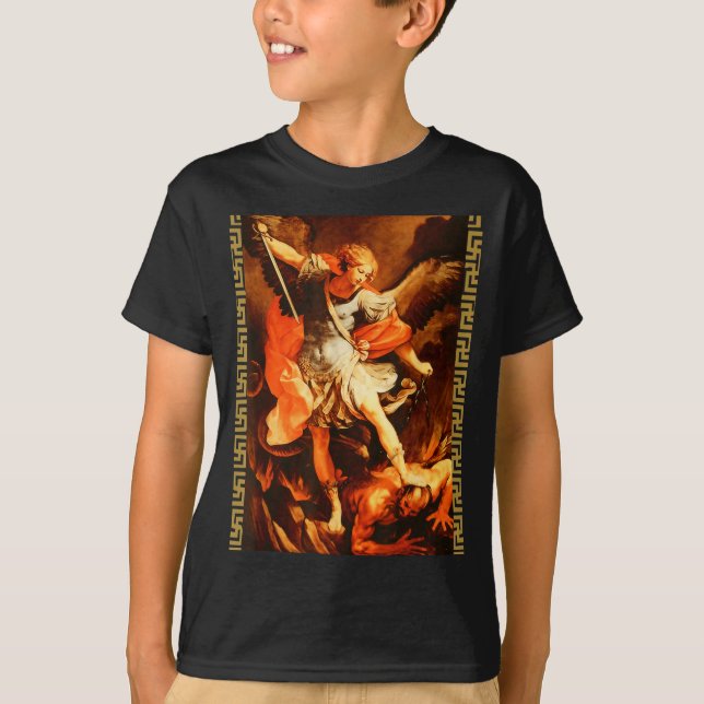 Saint Michael Defeating Satan Archangel Warrior  T-Shirt (Vorderseite)