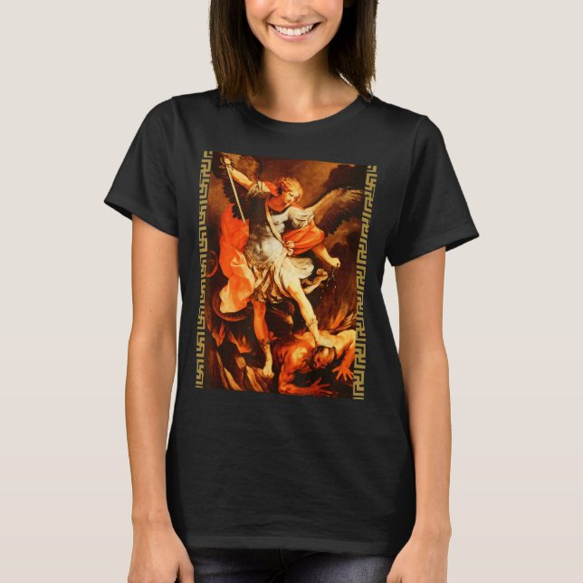 Saint Michael Defeating Satan Archangel Warrior  T-Shirt (Vorderseite)