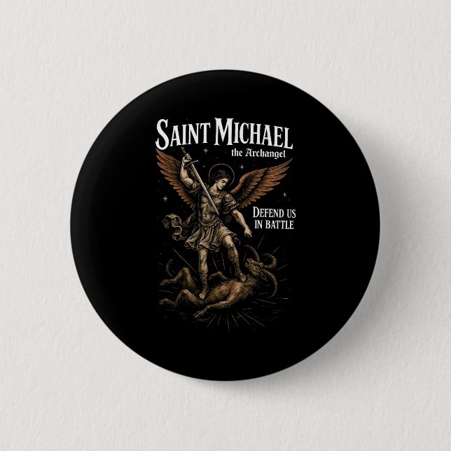 Saint Michael Defend Us In Battle Archangel Christ Button (Vorderseite)