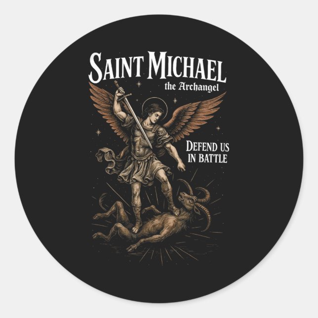 Saint Michael Defend Us In Battle Archangel Christ Runder Aufkleber (Vorderseite)
