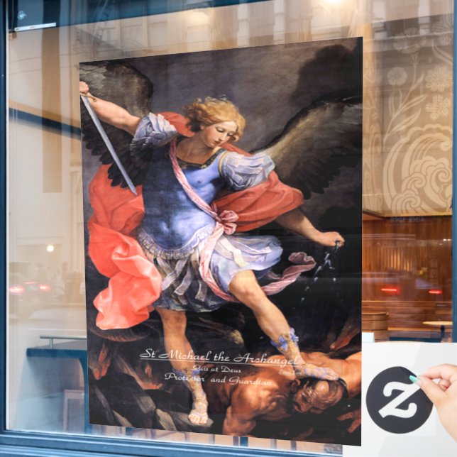 Saint Michael der Erzengel Fensteraufkleber (Café-Fenster)