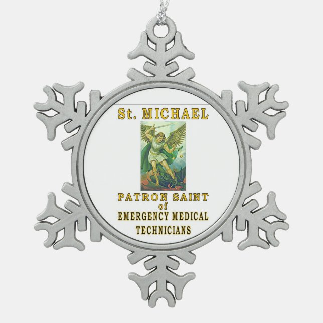 SAINT MICHAEL PATRON SAINT OF PARAMEDICS SCHNEEFLOCKEN Zinn-Ornament (Vorderseite)