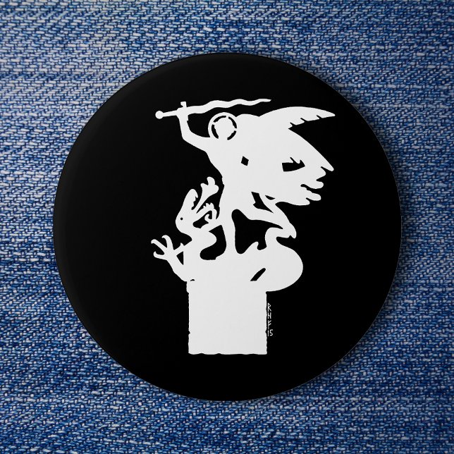 Saint Michael und Dragon (in Weiß) Button (Saint Michael and Dragon (in White) Button on Denim)