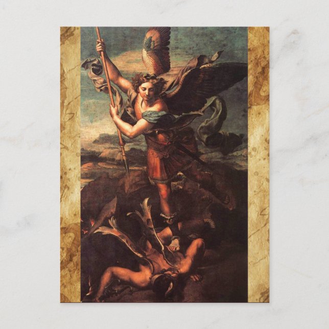 Saint Michael Vanguishing Satan Gebet Postkarte (Vorderseite)