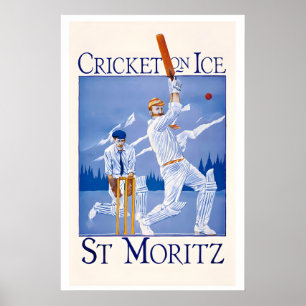 Saint Moritz Cricket on Ice Zwitzerland Vintage Poster