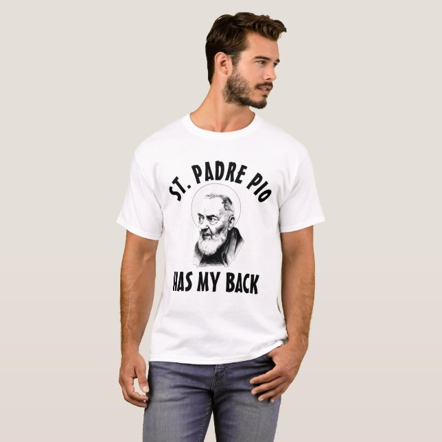 Saint Padre Pio hat meine zurückkatholischen Schwa T-Shirt (Vorne ganz)