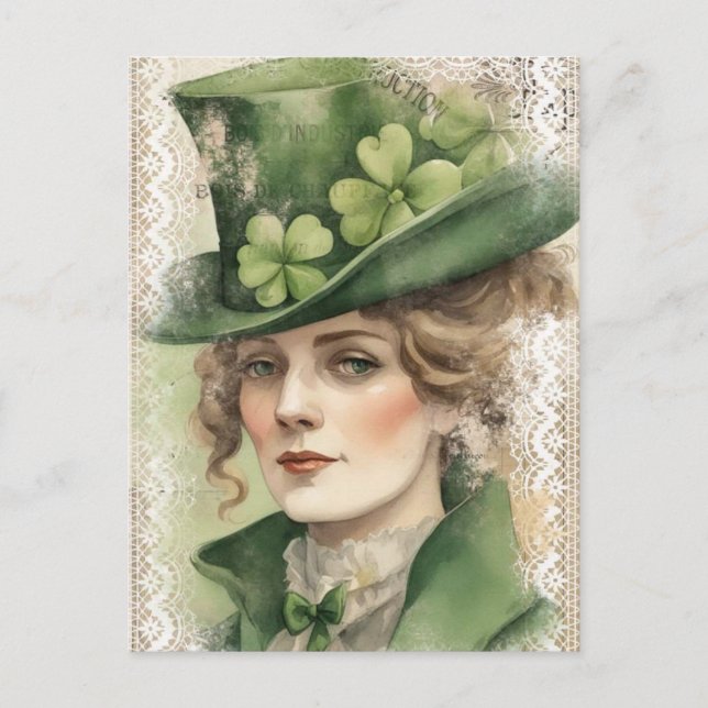 Saint Patrick Day Vintage Frau Postkarte (Vorderseite)