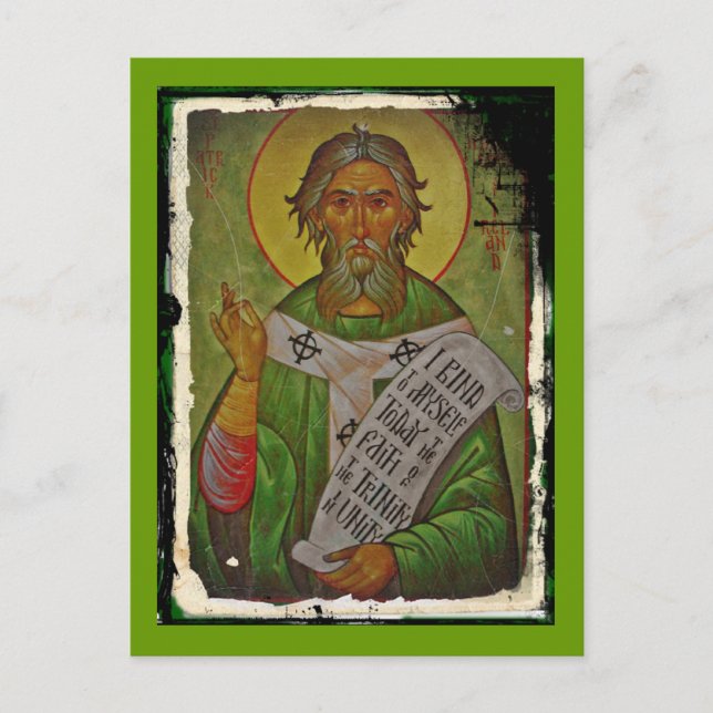 Saint Patrick Icon auf Green Postkarte (Vorderseite)