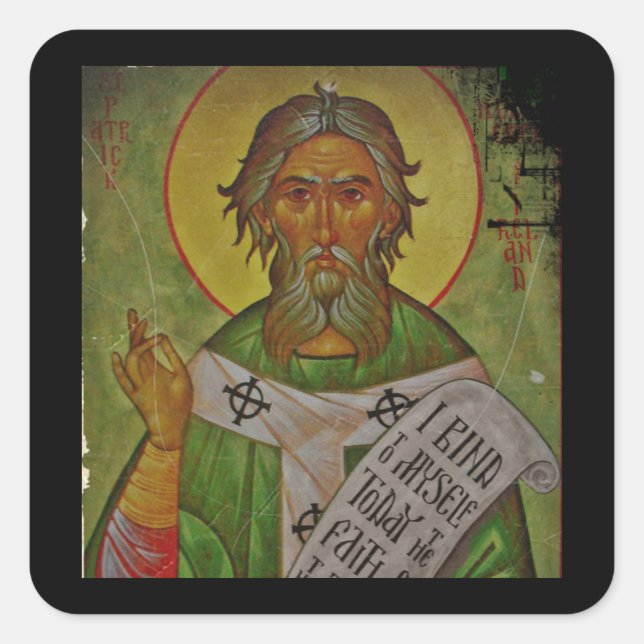 Saint Patrick Icon auf Green Quadratischer Aufkleber (Vorderseite)