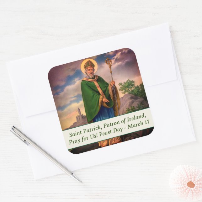 Saint Patrick Katholic Quadratischer Aufkleber (Umschlag)