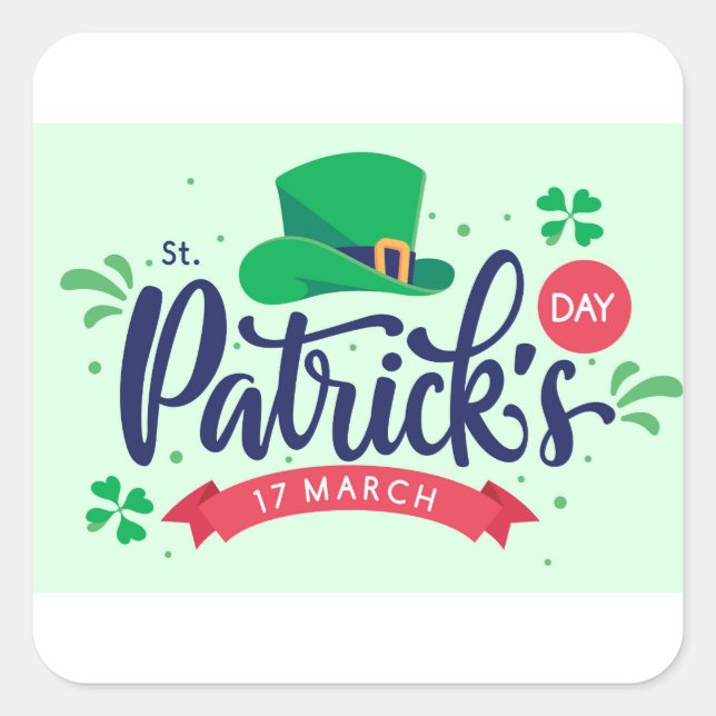 Saint Patrick’s Day Shirt – Lucky Leprechaun Hat & Quadratischer Aufkleber (Vorderseite)