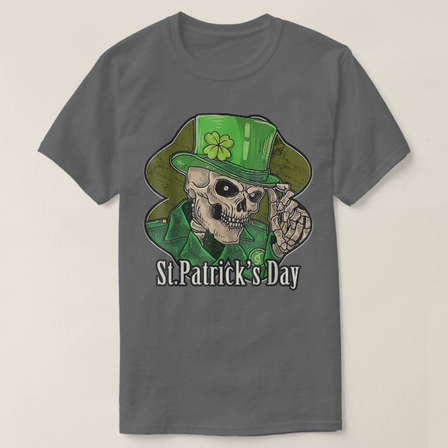 Saint Patrick S Day Skeleton Green Hat With Clover T-Shirt (Design vorne)