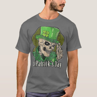 Saint Patrick S Day Skeleton Green Hat With Clover T-Shirt