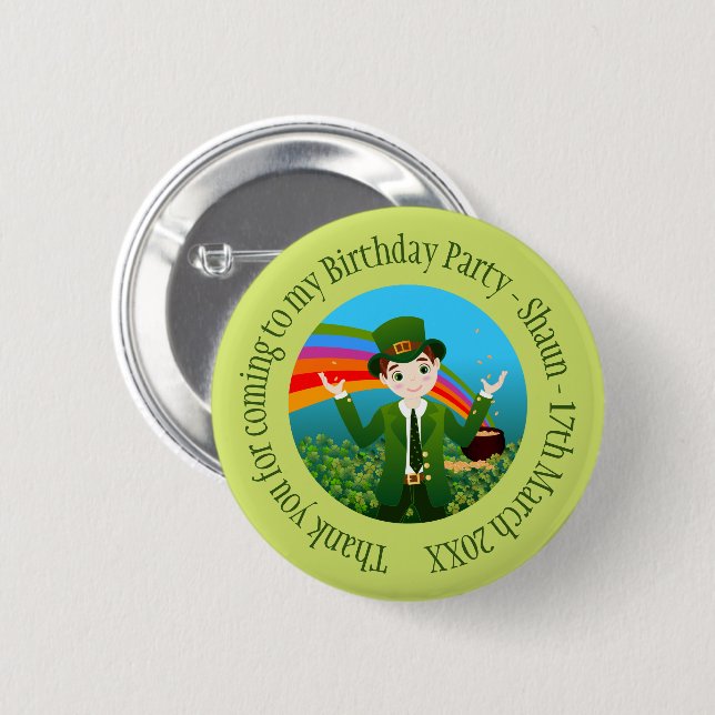 Saint Patrick's Birthday Boy Vielen Dank Button (Vorne & Hinten)