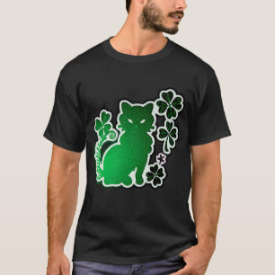 Saint Patrick's Day Cat Silhouette Green Kleeblatt T-Shirt