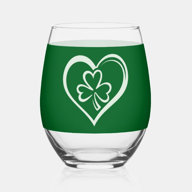 Saint Patrick's Day Funny Kleeblatt Herz Irish Weinglas Ohne Stiel (Rückseite)