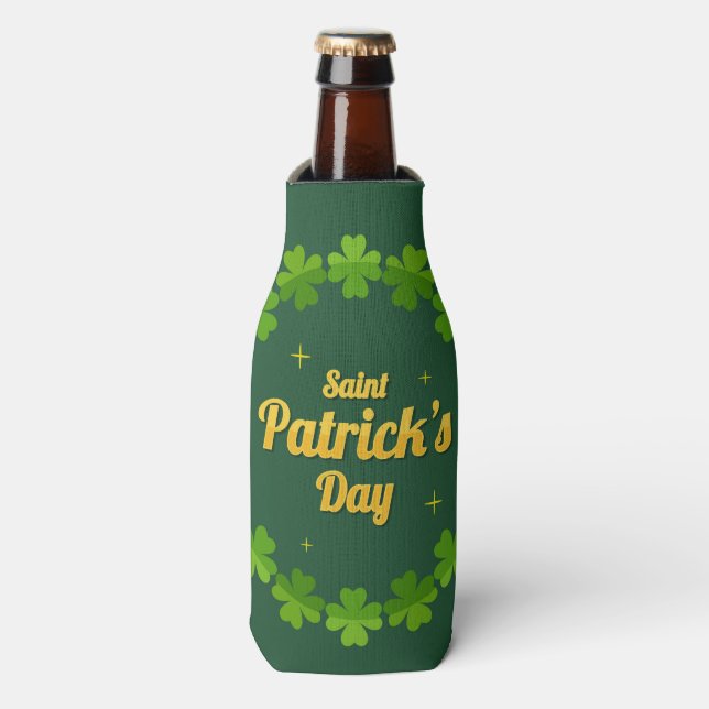 Saint Patrick's Day Green Kleeblatt Personalisiert Flaschenkühler (Flaschenvorderseite)