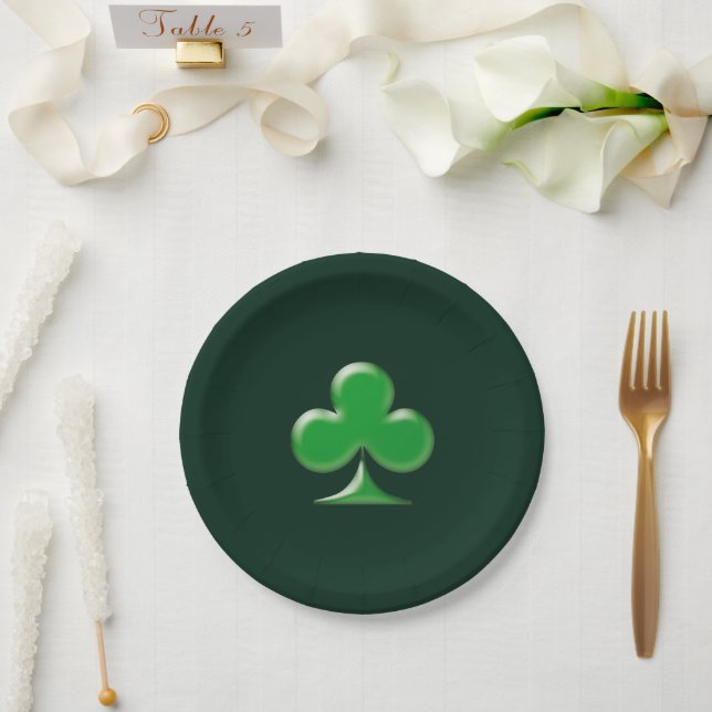 Saint Patrick's Day Irish DarkGreen Kleeblatt Pappteller (Hochzeit)
