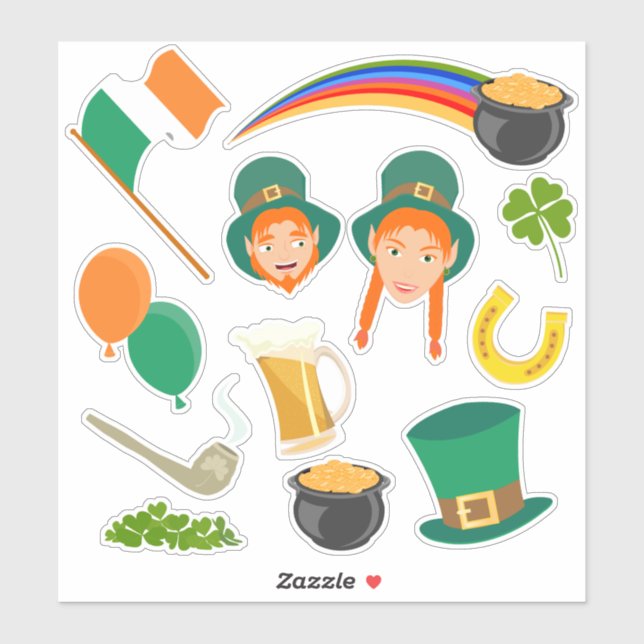 Saint Patrick's Day Irish Symbole Sammlung von Aufkleber (Blatt)