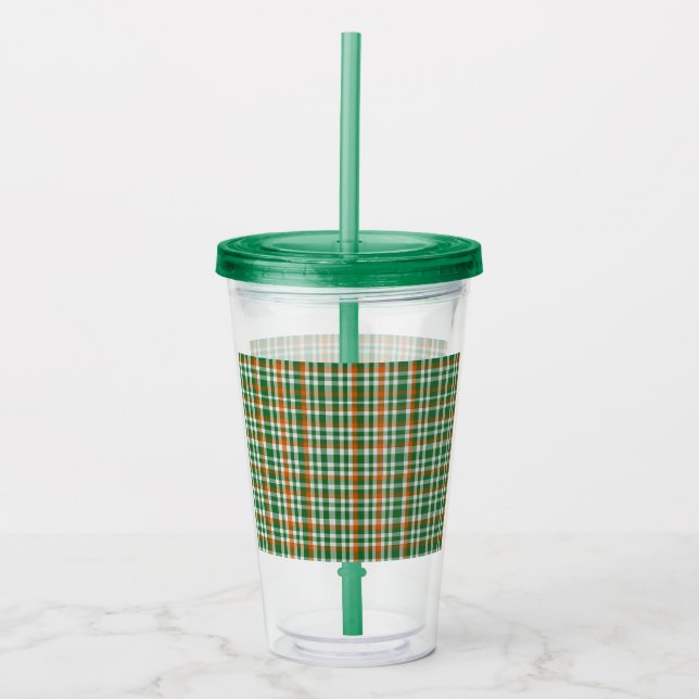 Saint Patrick's Day Irland Flaggenfarbener Gingham Acryltrinkbecher (Vorderseite)