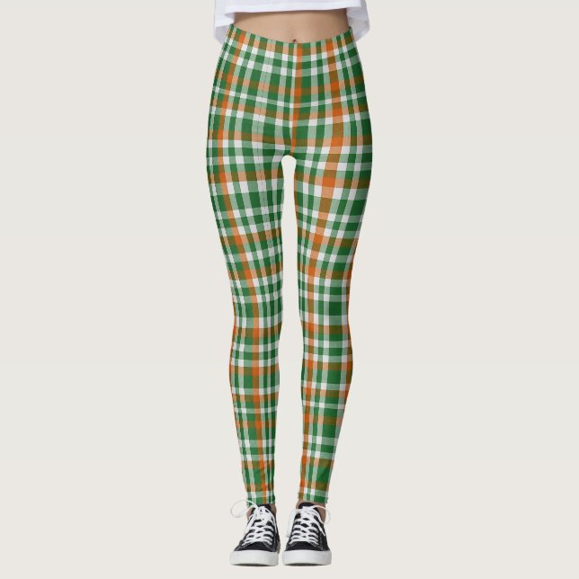 Saint Patrick's Day Irland Flaggenfarbener Gingham Leggings (Vorderseite)
