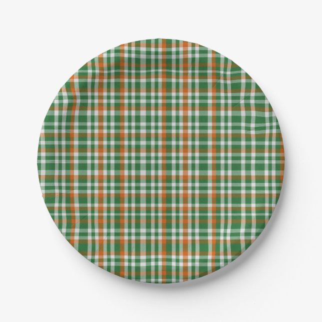 Saint Patrick's Day Irland Flaggenfarbener Gingham Pappteller (Vorderseite)