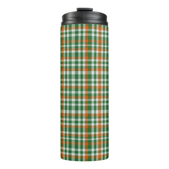 Saint Patrick's Day Irland Flaggenfarbener Gingham Thermosbecher (Vorderseite)