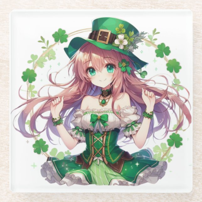 Saint Patrick's Day Klee Mädchen Glasuntersetzer (Vorderseite)