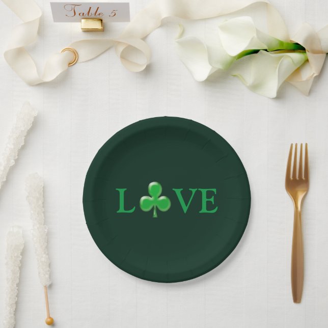 Saint Patrick's Day Liebe Green Clover Kleeblatt Pappteller (Hochzeit)