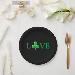 Saint Patrick's Day Liebe Grün Schwarzes Kleeblatt Pappteller