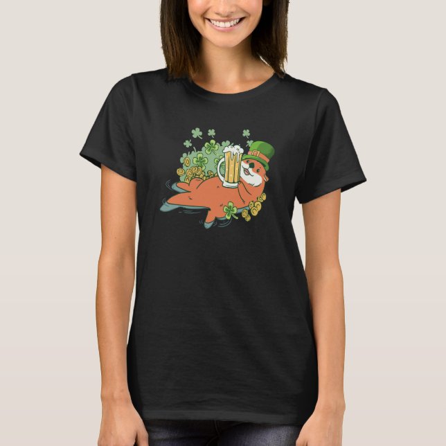 Saint Patricks Day Otter Animal Kids Shamrock T-Shirt (Vorderseite)