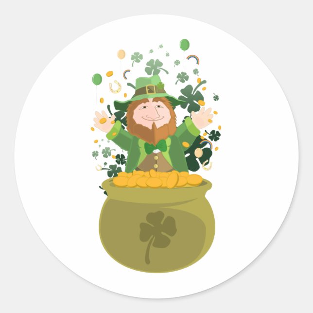 Saint Patrick's Leprechaun  Runder Aufkleber (Vorderseite)