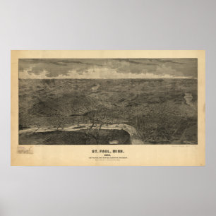 Saint Paul Minnesota 1887 Antique Panoramabalkarte Poster