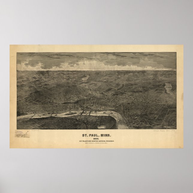 Saint Paul Minnesota 1887 Antique Panoramabalkarte Poster (Vorne)