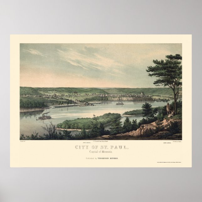 Saint Paul, MN Panorama Karte - 1853 Poster (Vorne)