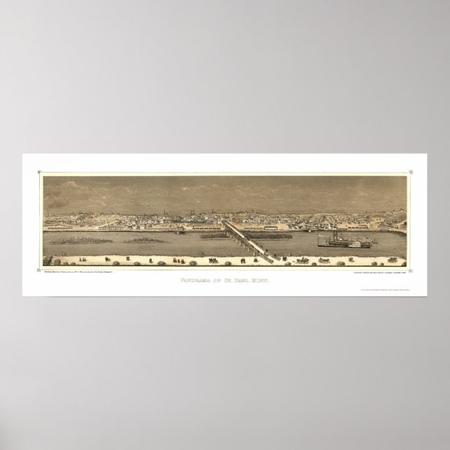 Saint Paul, MN Panorama Karte - 1873 Poster (Vorne)