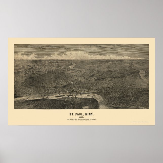 Saint Paul, MN Panorama Karte - 1888 Poster (Vorne)