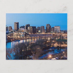 saint paul skyline and riverfront at nachtpostcar postkarte